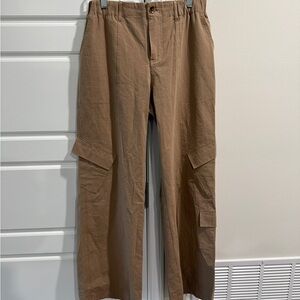 Women's Tan Cotton Cargo Pants Elastic Waist Pull On Baggy Relaxed NWT